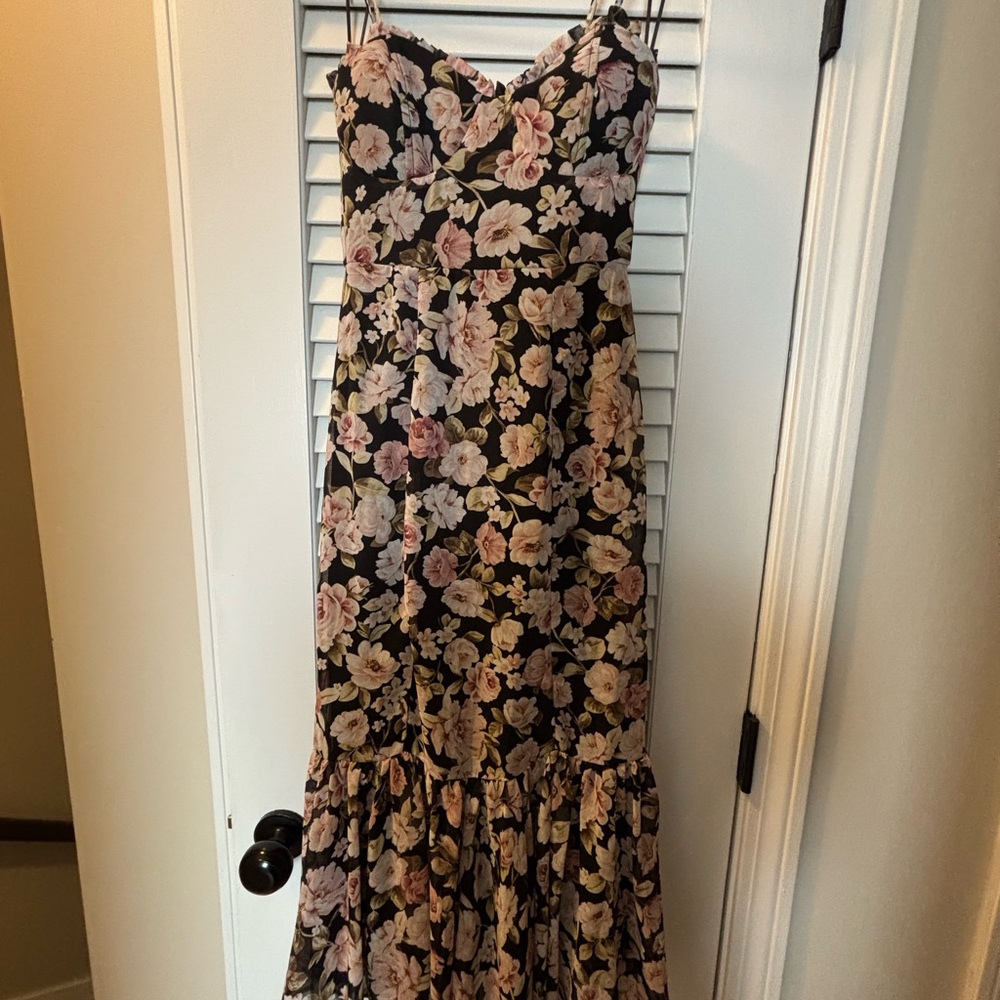Altar'd State Black and Pink Floral Maxi Dress